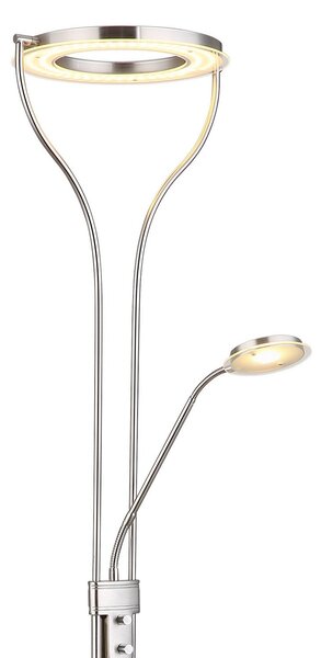 Globo LED подова лампа Ebro, височина 194 cm, цвят никел, 2 светлини., Затъмняване, Металик, Дневна/трапезария, Метал, Модерен, Светлина за четене