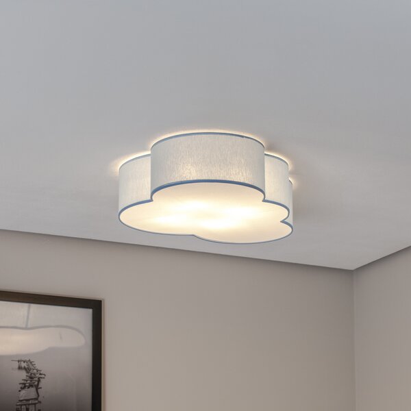 TK Lighting Таванна лампа Cloud, синя, 63 см дълга, текстил, облак, E27, Затъмняване, Син, Детска стая, Плат / текстил, Млад живот