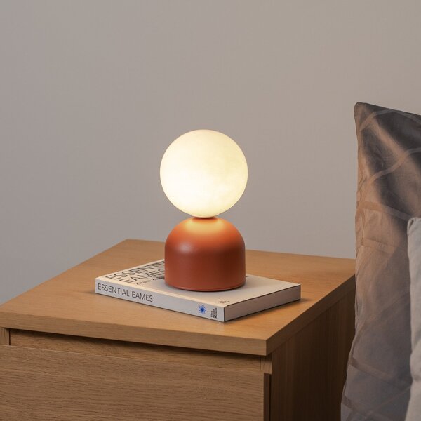 TK Lighting Настолна лампа Miki, теракота, височина 21 cm, метал/стъкло, G9, Кафяв / ръждив, спалня, Метал, Модерен