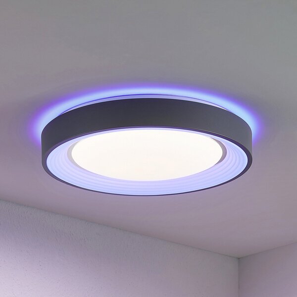 Lindby LED осветление за таван Lindum, RGB, CCT, дистанционно, с възможност за, Затъмняване, Черен, Дневна/трапезария, Метал, Модерен
