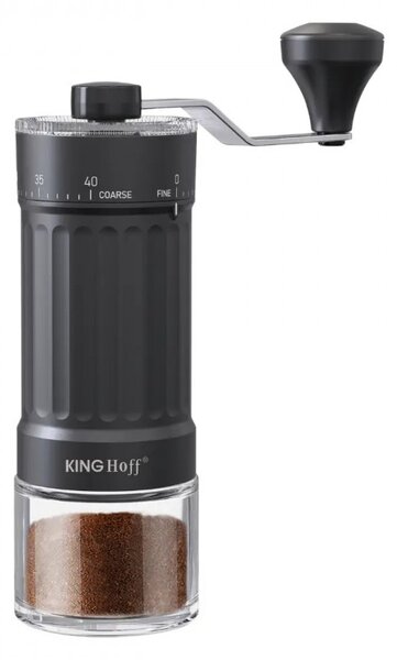Ръчна кафемелачка Kinghoff KH 2002, 30 г, Керамичен механизъм, Безстепенно регулиране на фиността на смилане, Черен