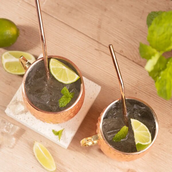 Комплект чаши за Moscow Mule Kinghoff KH 2000, 2 бр, 500мл, 2 сламки, Неръждаема стомана, Меден цвят