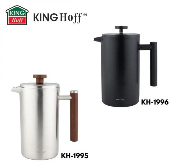 Френска преса за кафе/чай Kinghoff KH 1995, 1 л, Неръждаема стомана, Двойни стени, Инокс