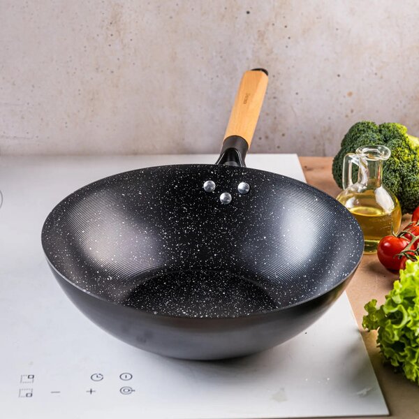 Уок тиган Kinghoff KH 1983, 30 см, Мраморно покритие, Индукция, Черен