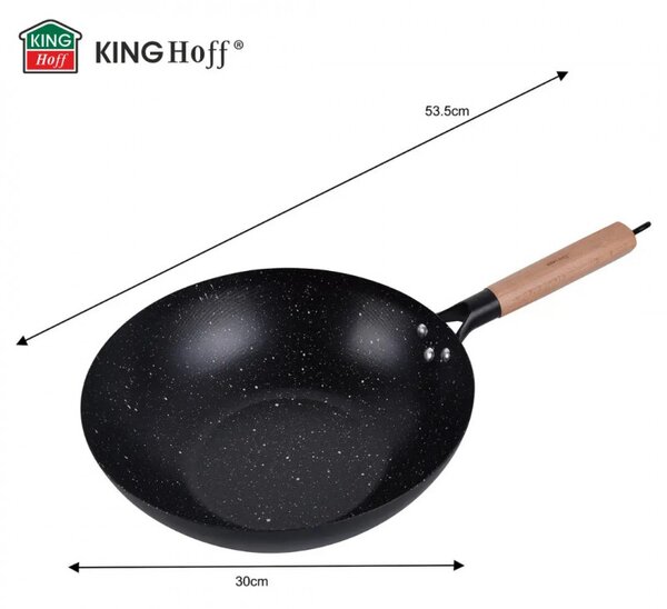 Уок тиган Kinghoff KH 1983, 30 см, Мраморно покритие, Индукция, Черен