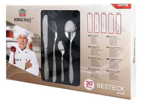 Комплект 30 бр прибори за хранене Kinghoff KH 1454, За 6 човека, Неръждаема стомана, Сребрист