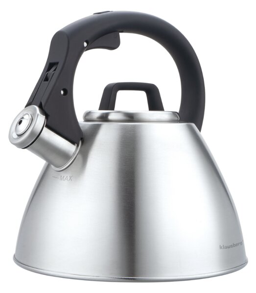 Свирещ чайник Klausberg KB 7951, 2.5 л, Неръждаема стомана, Топлоизолирана дръжка, Индукция, Матов инокс