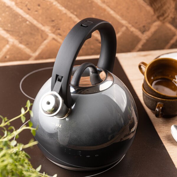 Свирещ чайник Klausberg KB 7955, 3l, Термоизолирана дръжка, Многослойно дъно, Индукция, Тъмносив графит