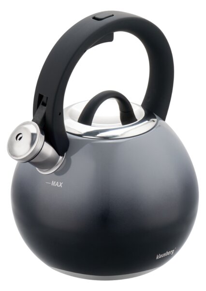 Свирещ чайник Klausberg KB 7955, 3l, Термоизолирана дръжка, Многослойно дъно, Индукция, Тъмносив графит