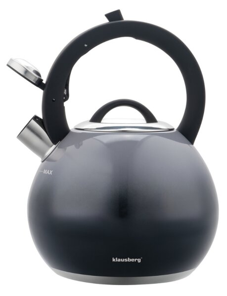 Свирещ чайник Klausberg KB 7955, 3l, Термоизолирана дръжка, Многослойно дъно, Индукция, Тъмносив графит