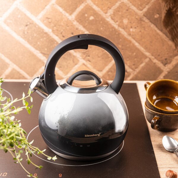 Свирещ чайник Klausberg KB 7955, 3l, Термоизолирана дръжка, Многослойно дъно, Индукция, Тъмносив графит