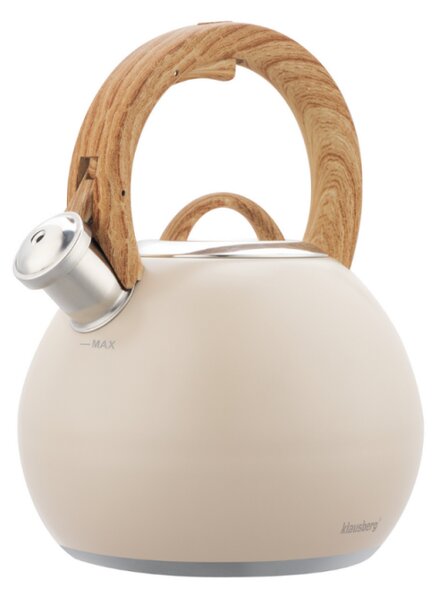 Свирещ чайник Klausberg KB 7956, 3l, Термоизолирана дръжка, Многослойно дъно, Индукция, Бежов