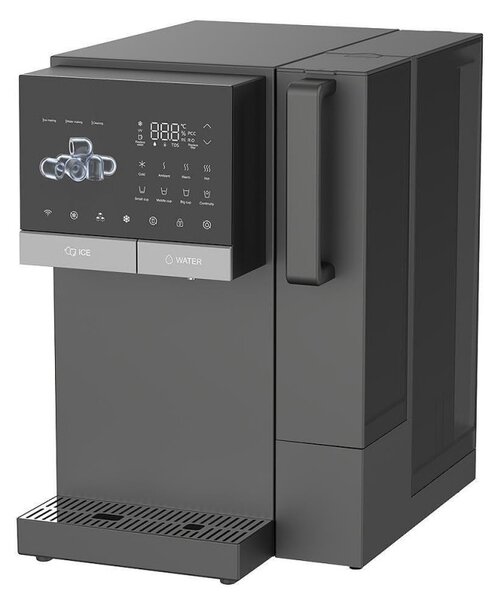 Диспенсър за вода с ледогенератор ELIXIR Ice, 2100W, Затопляне 18 л/ч, Охлаждане 2.5 л/ч, 4-90°C, 3 степенна филтрация, Тъчскрийн, UVC, Компресорен, Тъмносив