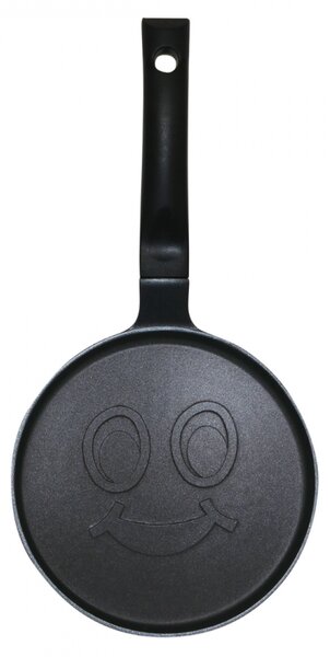 Тиган за палачинки Klausberg KB 7971, 18 см, Релефно дъно с усмивка, Незалепващо покритие, Без PFOA, Индукция, Черен
