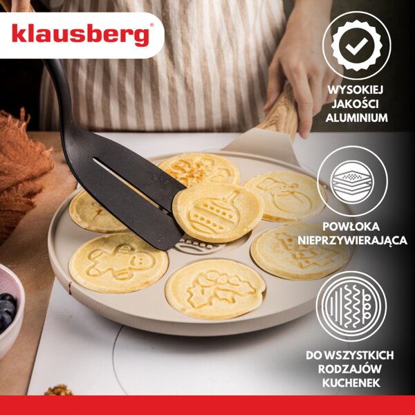 Тиган за палачинки Klausberg KB 7970, 26.5 см, 7 отделения, Незалепващо покритие, Индукция, Бежов