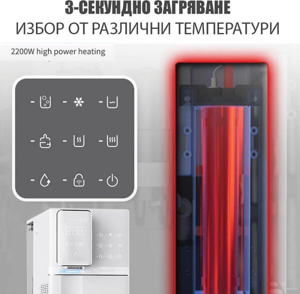 Диспенсър за вода ELIXIR Go 2, 2250W, Затопляне 18л/ч, Охлаждане 3 л/ч, 4-90°C, Газиране, 4 степенна филтрация, Wi-Fi, Тъчскрийн, Компресорен, Бял