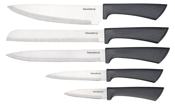 Комплект ножове Klausberg KB 7979, 6 части, Неръждаема стомана, Стойка, Графит/кафяв
