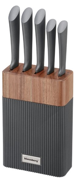 Комплект ножове Klausberg KB 7979, 6 части, Неръждаема стомана, Стойка, Графит/кафяв