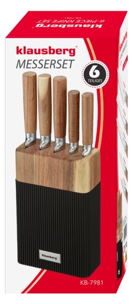 Комплект ножове Klausberg KB 7981, 6 части, Неръждаема стомана, Стойка, Кафяв/графит