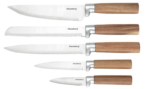Комплект ножове Klausberg KB 7981, 6 части, Неръждаема стомана, Стойка, Кафяв/графит