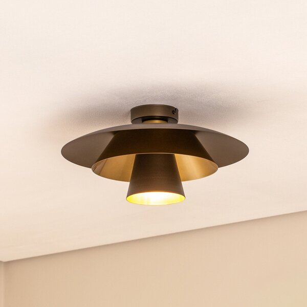 Luminex Таванна лампа Plato, титан/златист, метал, Ø 38 cm, E27, Затъмняване, Сив, Дневна/трапезария, Метал, Модерен