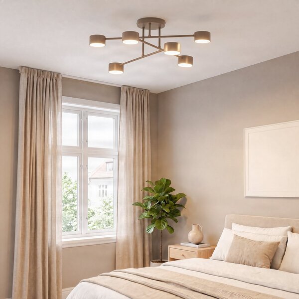 EMIBIG LIGHTING Таванна лампа HALO, бежова, Ø 60 см, 6-лампова, метал, GX53, Затъмняване, Бежов, Дневна/трапезария, Метал, Модерен, Полукръгъл таван с разстояния