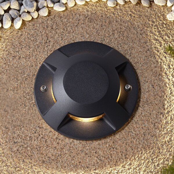Lucande LED прожектор за пода Jeffrey, черен, 4 изхода светлина, Черен, Алуминий, Модерен