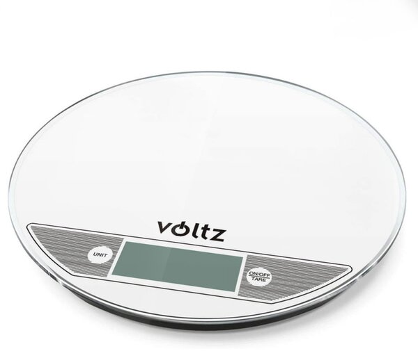 Кухненска везна Voltz V51651F, 5 кг, Стъкло, TARA, Кръгла, Бял