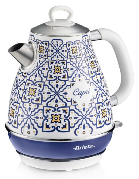 Електрическа кана Ariete Capri 2869/0C, 2000W, 1.7 л, Подвижен филтър, Прозорец за водата, 360C безжична основа, Бял/син