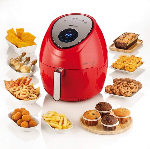 Фритюрник с горещ въздух Ariete AIRY FRYER XXL 4618/01, 1800W, 5.5 л, 7 програми, Таймер, LCD сензорен дисплей, Червен