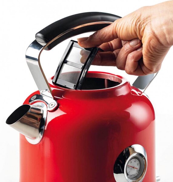 Електрическа кана Ariete MODERNA 2854/00, 2000W, 1.7 л, Термометър, 360C безжична основа, Подвижен филтър, Червен