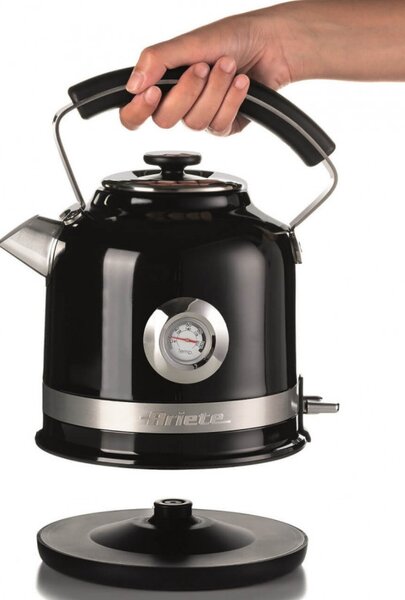 Електрическа кана Ariete MODERNA 2854/02, 2000W, 1.7 л, Термометър, 360C безжична основа, Подвижен филтър, Черен