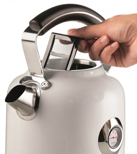 Електрическа кана Ariete MODERNA 2854/01, 2000W, 1.7 л, Термометър, 360C безжична основа, Подвижен филтър, Бял