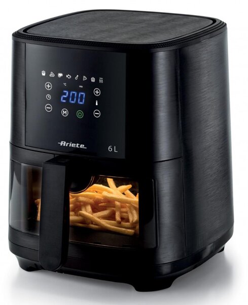 Фритюрник с горещ въздух Ariete MAXI 4626/00, 1300 W, 6 л, 8 програми, 35-200C, LCD сензорен панел, Черен