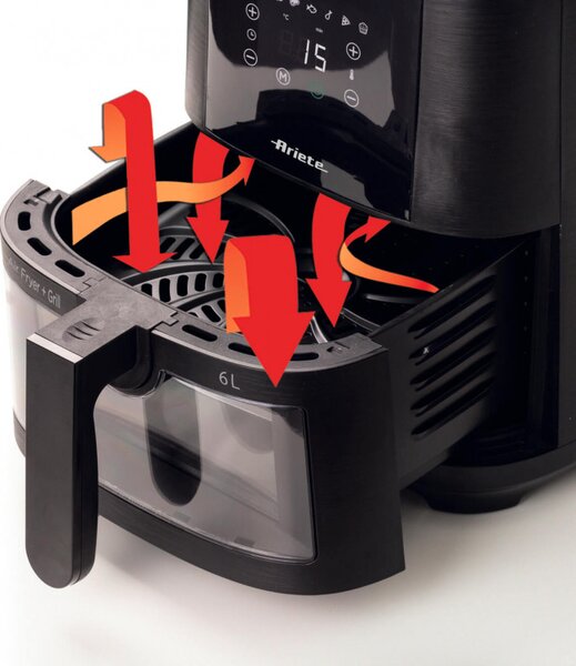 Фритюрник с горещ въздух Ariete MAXI 4626/00, 1300 W, 6 л, 8 програми, 35-200C, LCD сензорен панел, Черен