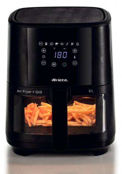 Фритюрник с горещ въздух Ariete MAXI 4626/00, 1300 W, 6 л, 8 програми, 35-200C, LCD сензорен панел, Черен