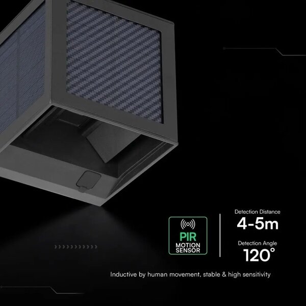 LED соларна стенна лампа със сензор LED/9W/3,7V 3000/4000/6000K IP65 2600mAh черна