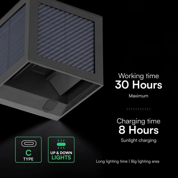 LED соларна стенна лампа със сензор LED/9W/3,7V 3000/4000/6000K IP65 2600mAh черна