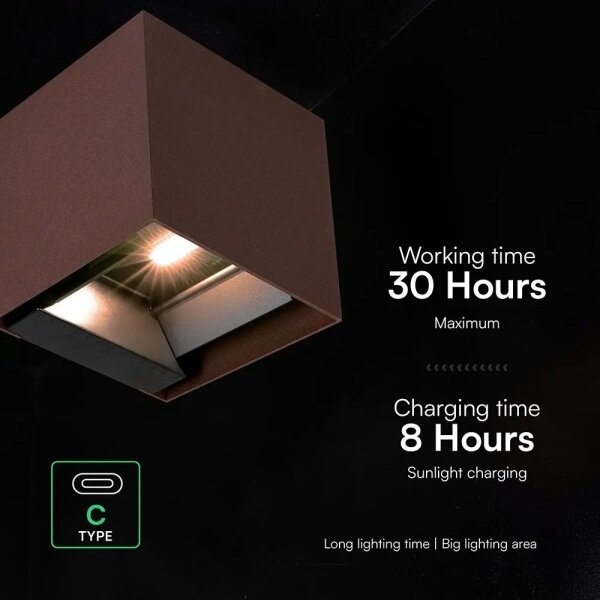 LED соларно стенно осветително тяло със сензор LED/9W/3,7V 3000/4000/5000K IP65 2600 mAh кафяво