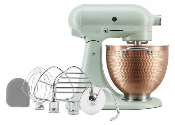 Планетарен миксер KitchenAid Artisan Blossom Exclusive Design 5KSM180LEELB, 300W, 4.7 л, Direct drive, 10 скорости, Накланяща се глава, Купа от кована мед, Билково зелен