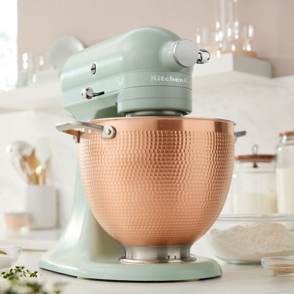 Планетарен миксер KitchenAid Artisan Blossom Exclusive Design 5KSM180LEELB, 300W, 4.7 л, Direct drive, 10 скорости, Накланяща се глава, Купа от кована мед, Билково зелен
