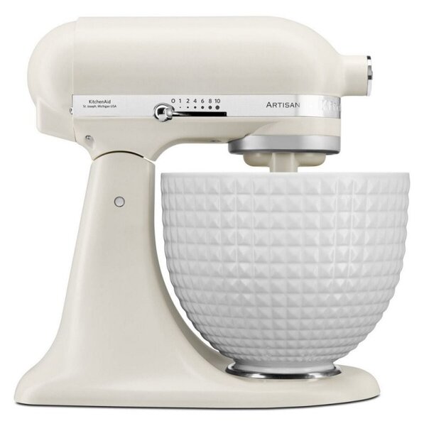 Планетарен миксер KitchenAid Artisan Monochrome White 5KSM156CXEPL, 300W, 4.7 л, Direct drive, 10 скорости, Накланяща се глава, Керамична купа, Порцеланово бял