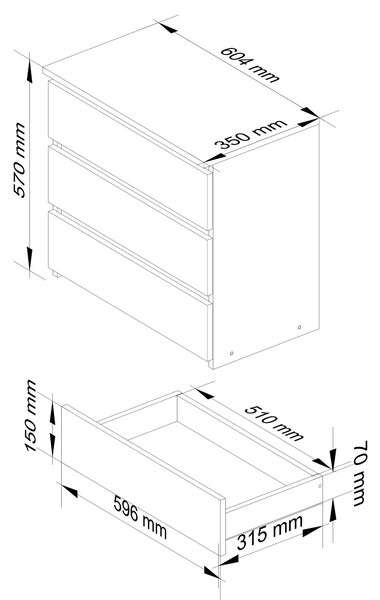 Нощно шкафче CL3 с 3 чекмеджета антрацит 57 x 60 x 35 см