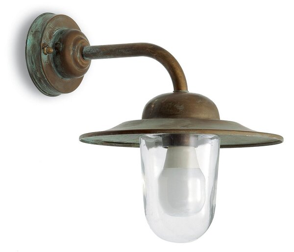 Moretti Luce Външна стенна лампа Casale, месинг, стъкло, IP44, проекция 30 cm, Затъмняване, Бронзов / античен месинг, Метал, Античен