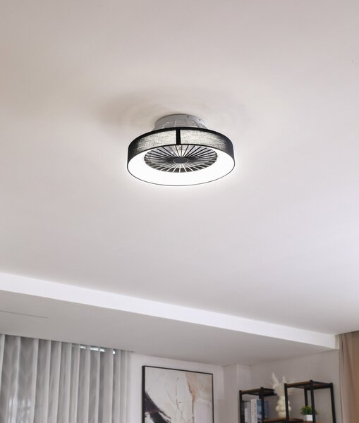 Lindby Вентилатор за таван LED Mace, черен, тих, Ø 47 cm, Затъмняване, Черен, Дневна/трапезария, Пластмаса, Модерен