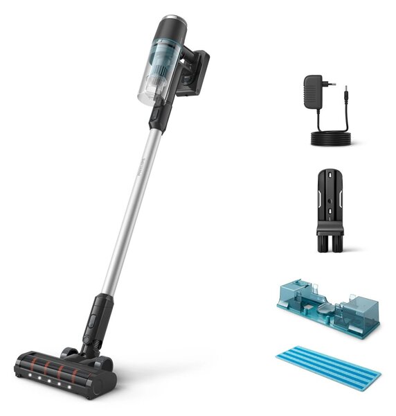 Прахосмукачка Philips XC3131/01, вертикална/ръчна, безжична, време на работа до 60 минути, PowerCyclone 8 технология, 3-степенна филтрация, 2 режима, черна