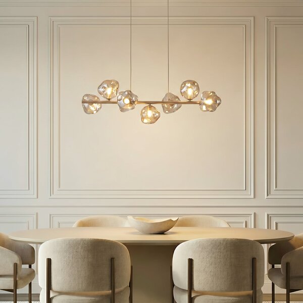 TK Lighting Висяща лампа „Lava“, със 7 лампи, дължина 90 см, цвят пясък/коняк, G9, Затъмняване, Бежов, Дневна/трапезария, Стъкло, Модерен