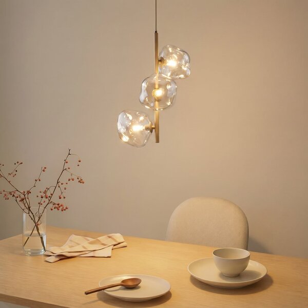 TK Lighting Висяща лампа „Лава“, с 3 лампи, Ø 29 см, пясъчен/коняк, G9, Затъмняване, Бежов, Дневна/трапезария, Стъкло, Модерен