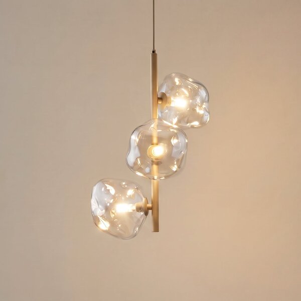 TK Lighting Висяща лампа „Лава“, с 3 лампи, Ø 29 см, пясъчен/коняк, G9, Затъмняване, Бежов, Дневна/трапезария, Стъкло, Модерен