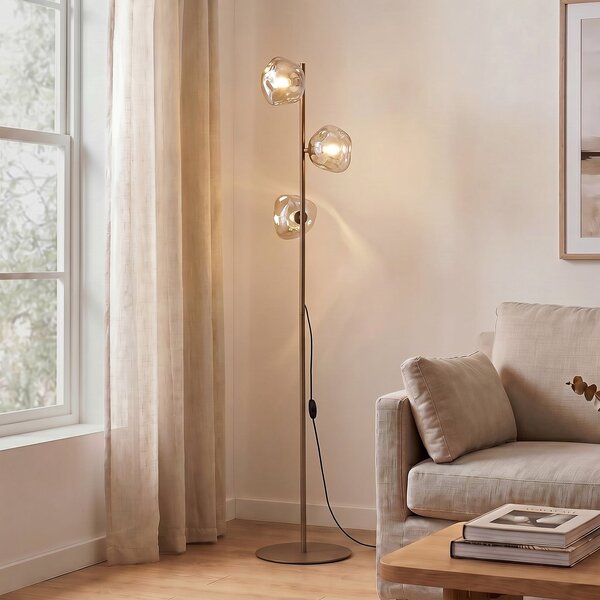 TK Lighting Стойка „Лава“, пясъчен/конячен, стъкло, 151 см, с 3 лампи, G9, Бежов, Дневна/трапезария, Стъкло, Модерен